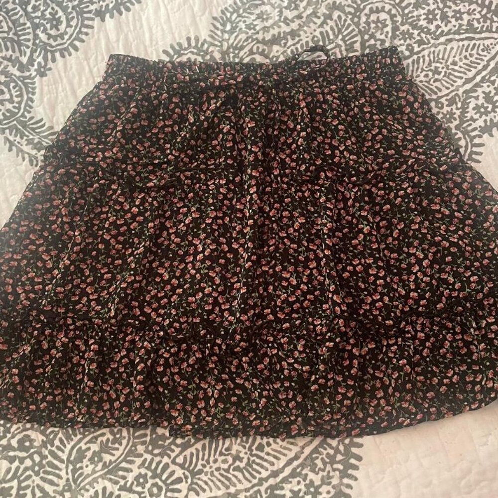 Sienna Sky: Floral Black Skirt--Size Medium